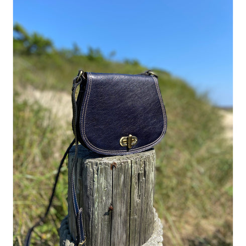 Floto Italian Leather Saddle Bag Cross Body Women's Bag blue 4
